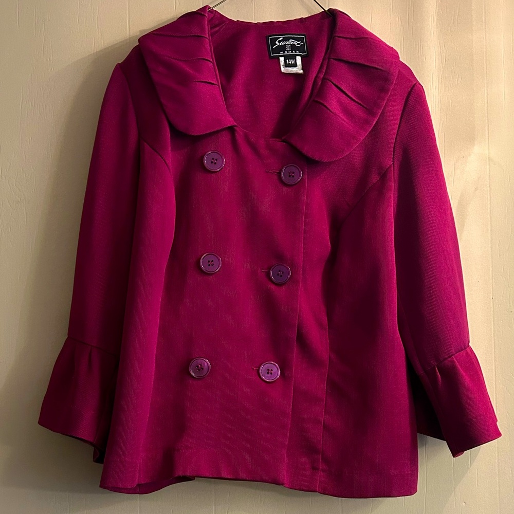 Sweet Suit Woman Size 14W Magenta Business Blazer - flared sleeves